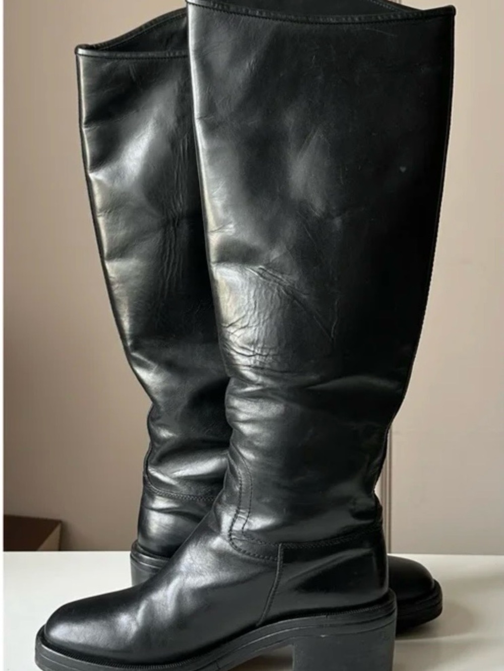 CHANEL Black Leather Over-the-Knee Boots with Embossed CC size 38 1/2C - Picture 2 of 12